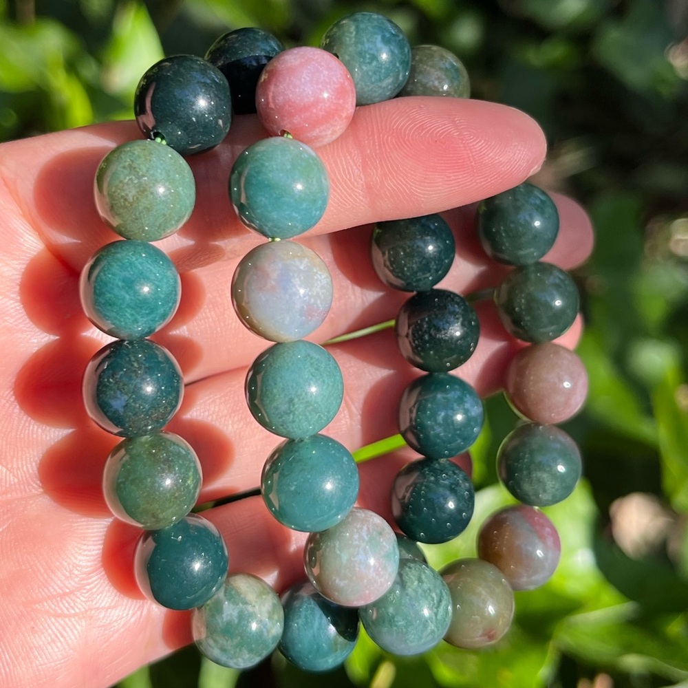12mm ocean jasper moss agate‎ bracelet set